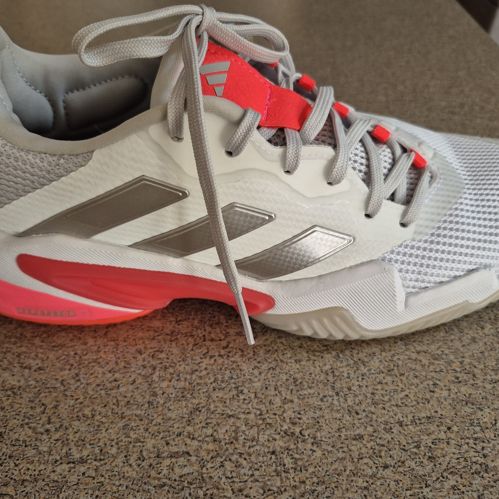 Adidas White and Silver Sneakers with Red Highlights